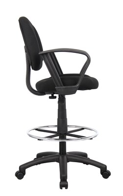 Boss Ergonomic Works Armless Drafting Stool with Backrest and Footrest, Tweed Fabric, Black (B1617-B