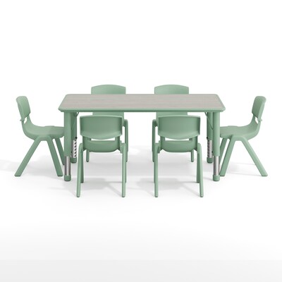 Flash Furniture Emmy Rectangular Activity Table Set, 47.25" x 23.5", Height Adjustable, Light Gray Woodgrain & Sage