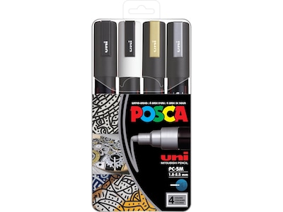 uni-ball Posca PC-5M Paint Markers, Bullet Tip, Assorted Colors, 4/Pack (PC5M4C)
