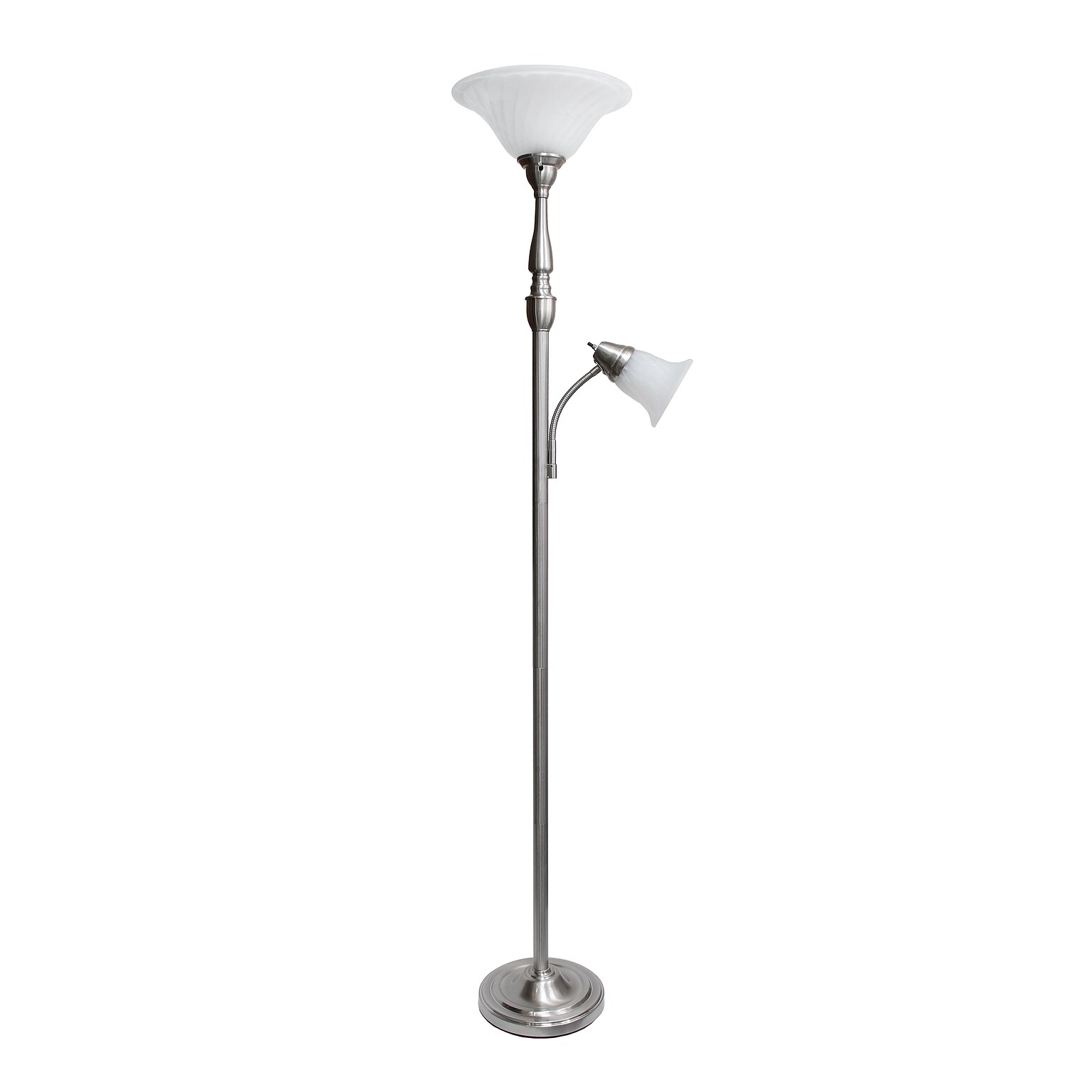 Lalia Home Torchiere Floor Lamp with Reading Light and Marble Glass Shades, Brushed Nickel (LHF-3003-BN)