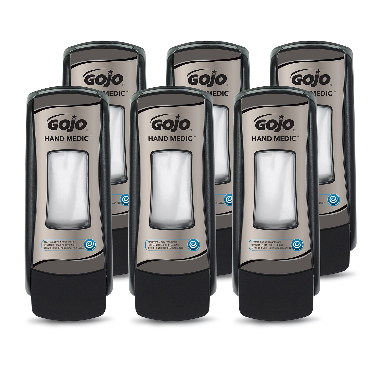 GOJO HAND MEDIC ADX-7 Wall Mounted Hand Soap Dispenser, Black/Chrome, 6/Carton (8782-06)