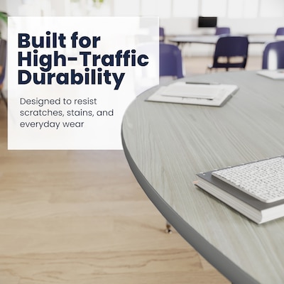 Flash Furniture Wren Kidney Activity Table, 96" x 48", Height Adjustable, Light Gray Top/Silver Frame (XUA4896KDLGTA)