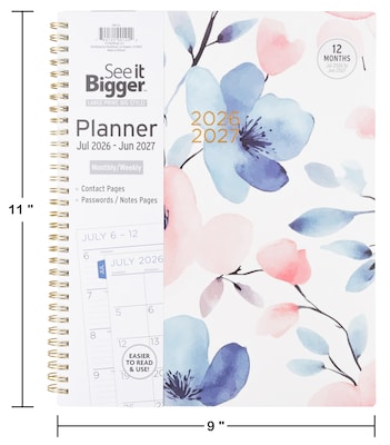 2026-2027 PlanAhead See It Bigger 9.25" x 11.25" Academic Weekly & Monthly Planner, Paperboard Cover, Floral (90124)
