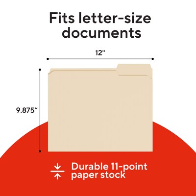 Staples Interior File Folders, Letter Size, Manila, Single-Tab Design for Sub-Folders, 100/Box