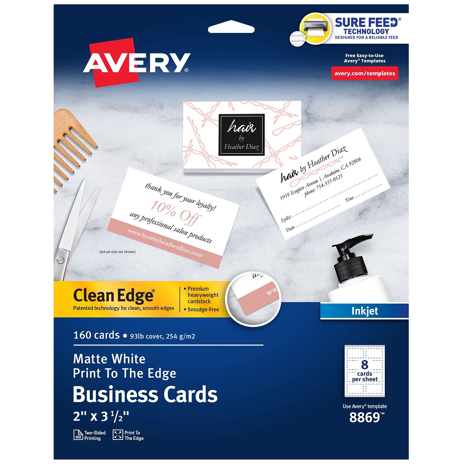 Avery Clean Edge Business Cards, 3.5 x 2, Matte White, 160/Pack (8869)