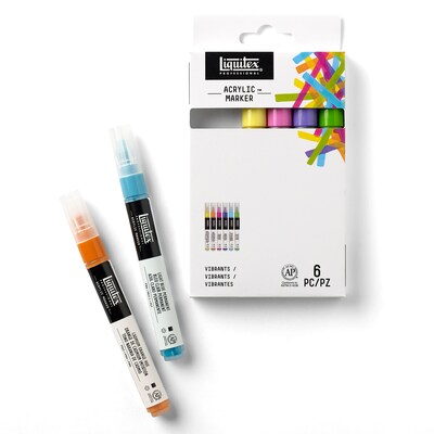 Liquitex Professional Acrylic Paint Marker, Fine Tip 2 mm, Vibrant Colors, 6/Pack (LIQ3699247)