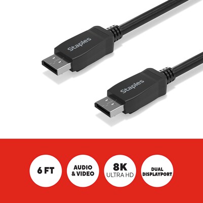 Staples TECH 6 ft. Display Port to Display Port Audio/Video Cable, Male to Male, Black (ST62474)