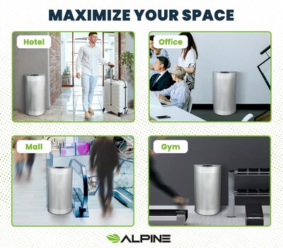 Alpine Industries Stainless Steel Trash Can, 12 Gallon, Silver (ALP438-12HR-SS)