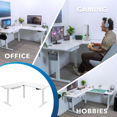 Mount-It! 63"W Electric L-Shaped Corner Adjustable Standing Desk, White/White (MI-15011)