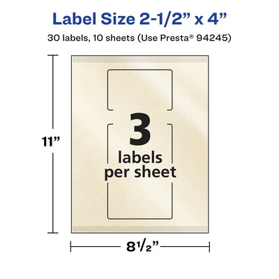 Avery Pearlized Ivory Rectangle Multipurpose Labels, 2.5" x 4", Ivory, 30/Pack (94245)