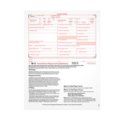 TOPS 2023 W-3 Tax Form, 1-Part, 25/Pack (LW325)