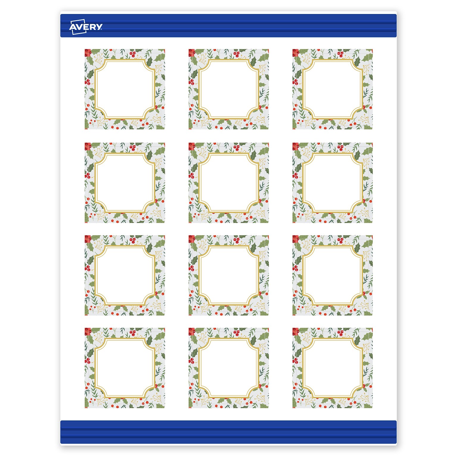 Avery Gold-Blue Border Berries Matte Blank Card, White, 120/Pack (S00-FEG)