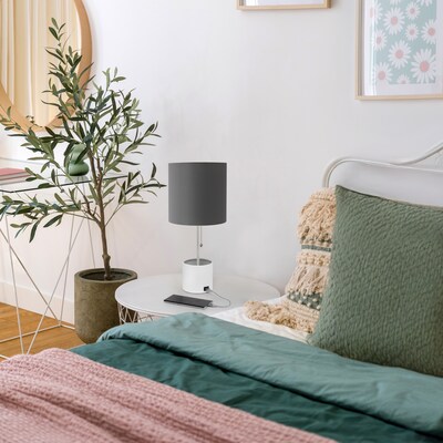 Creekwood Home 18.5" LED Table Lamp with USB Port, White/Gray (CWT-1007-GW)