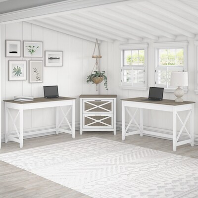 Bush Furniture Key West 48" 2-Person Writing Desk Set with Lateral File Cabinet, Shiplap Gray/Pure White (KWS047G2W)