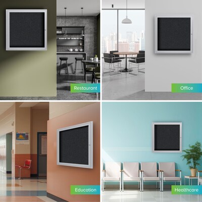 Ghent 3' H x 3' W Enclosed Recycled Rubber Bulletin Board with Satin Frame, 1 Door, Confetti (PA13636TR-CF)