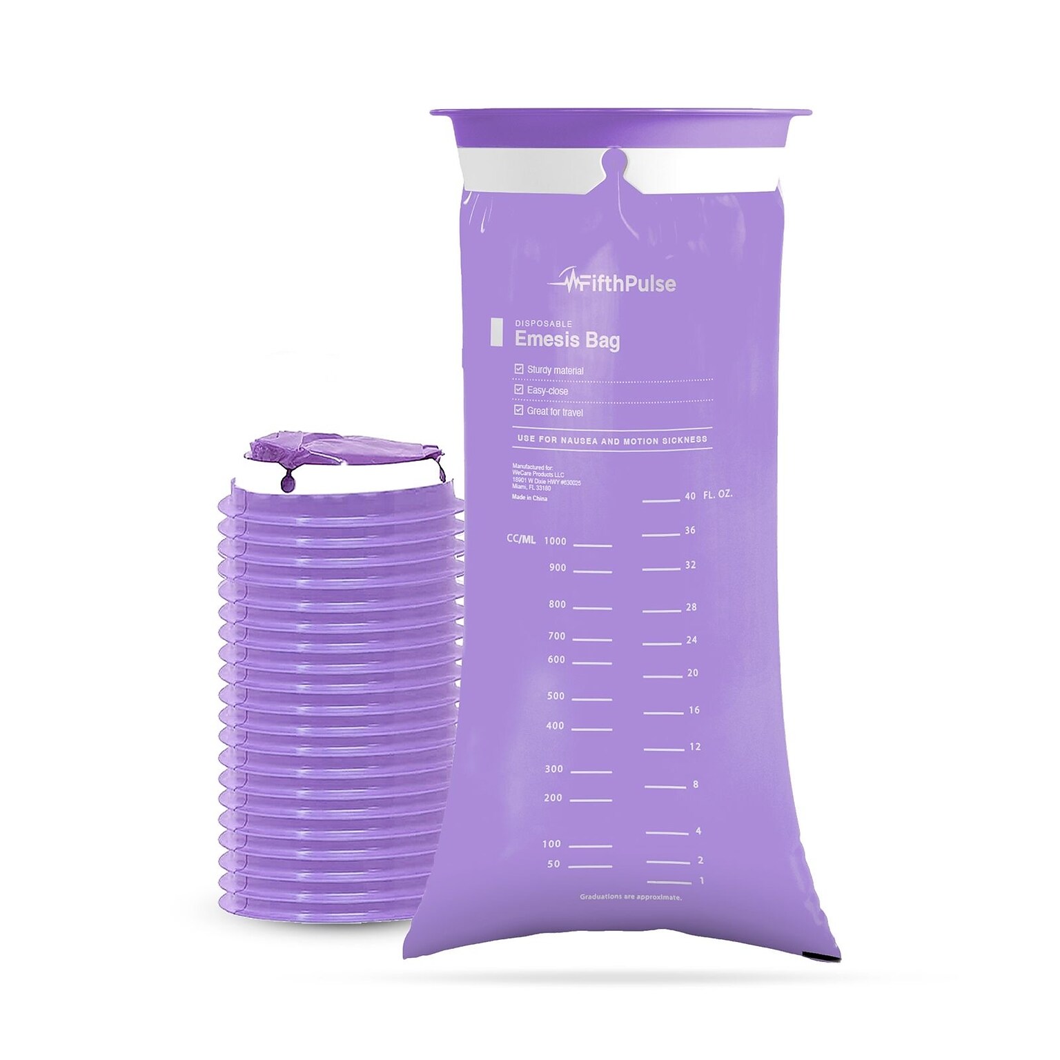 FifthPulse Emesis Bags - Disposable Medical Grade, Leak Resistant, Portable (1000ml), Lavender, 20 Pack (FMN100648)