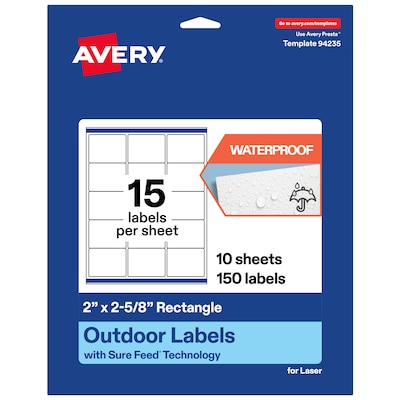 Avery Rectangle Laser Multipurpose Labels, 2 x 2-5/8, White, 150/Pack (19479399288)