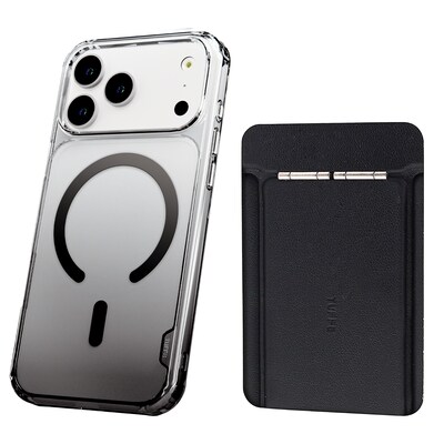 TUFF8 Gradient MagSafe Phone Case for iPhone 18 Pro Max with Foldable Origami Wallet Stand, Clear/Black (KITLIB18PRO12)