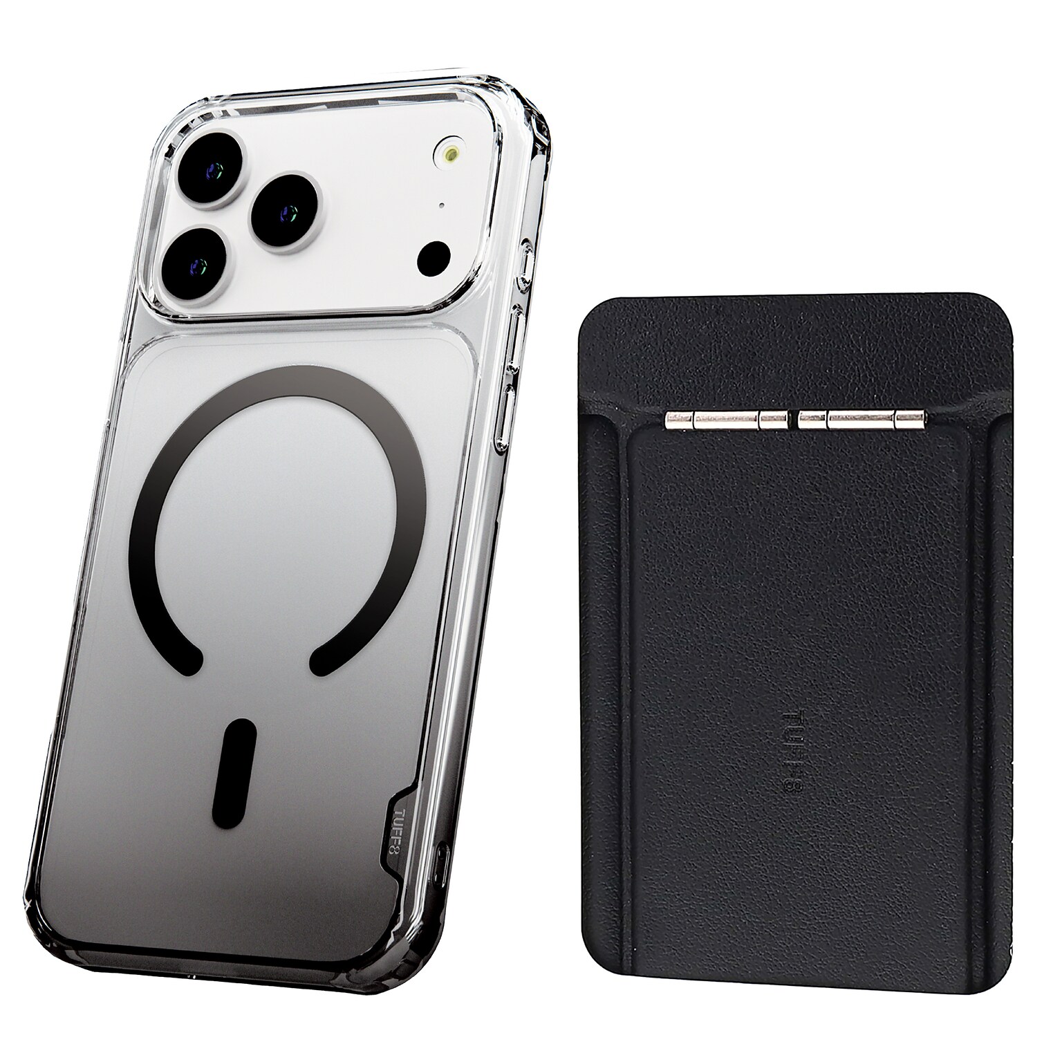 TUFF8 Gradient MagSafe Phone Case for iPhone 18 Pro Max with Foldable Origami Wallet Stand, Clear/Black (KITLIB18PRO12)