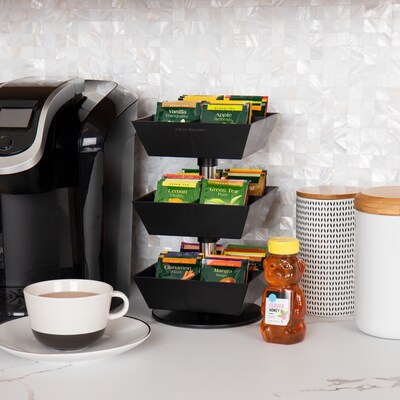 Mind Reader 12-Compartment Plastic Tea and Condiment Carousel, Black (TEASWIV3T-BLK)