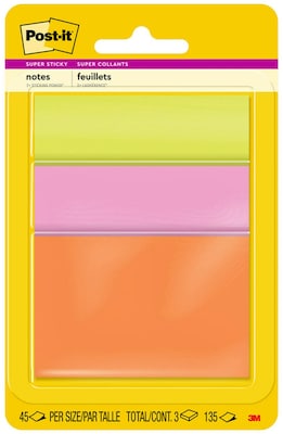 Post-it Super Sticky Notes, Rio de Janeiro Collection, 45 Sheet/Pad, 3 Pads/Pack (3432-SSAU)