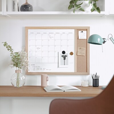 Martha Stewart Everette Magnetic Cork-Dry Erase Monthly Calendar Combo Set, Engineered Wood Frame, 24"x18" (BRPMCO4C14561LN)