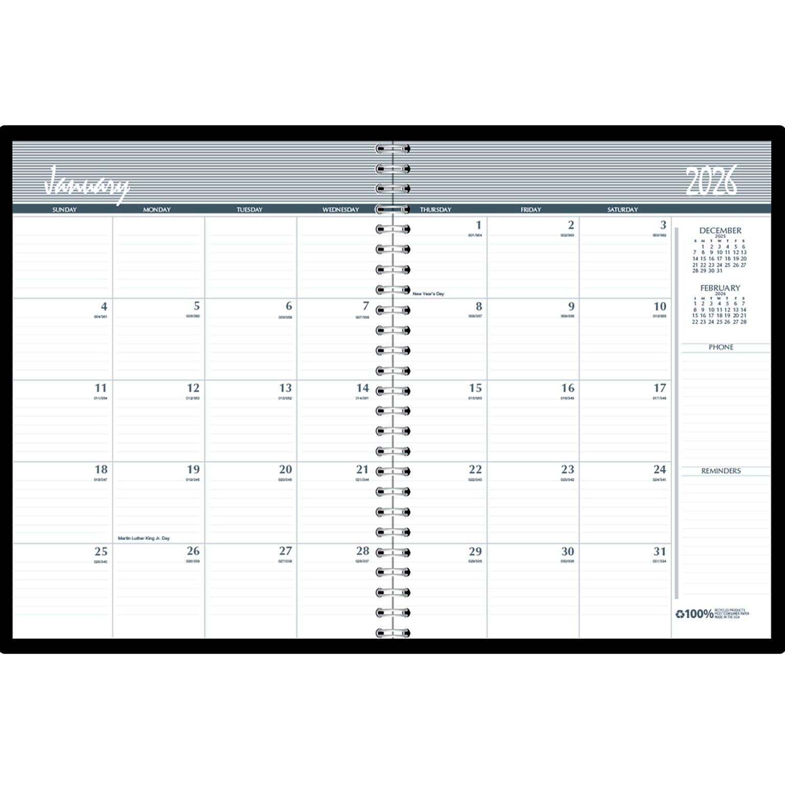 2026 House of Doolittle 8.5 x 11 Calendar Year Monthly Planner, Faux Leather Cover, Black (262502-26)