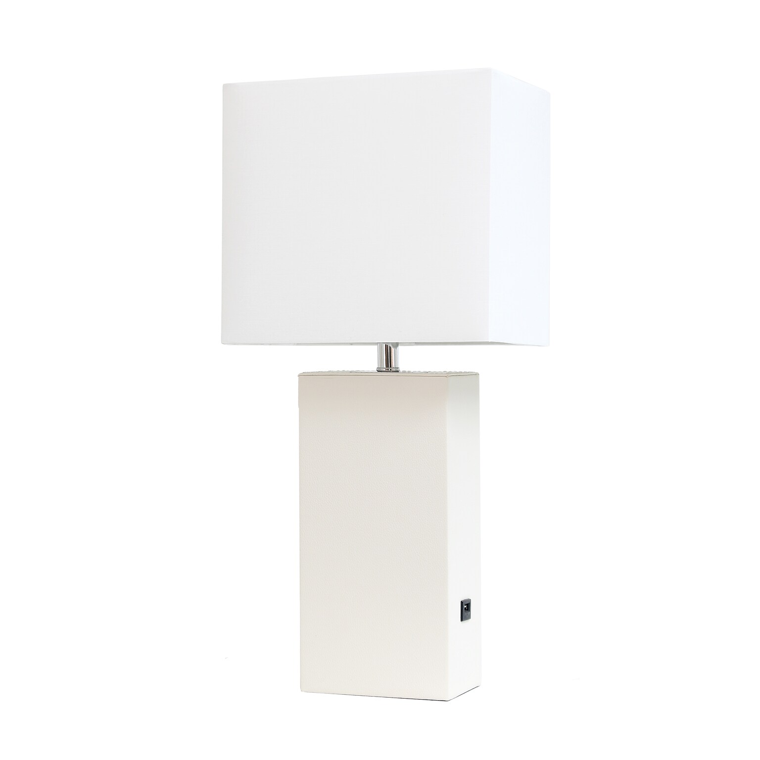 Lalia Home Lexington Leather Base 21 LED Table Lamp with USB Charging Port, White Faux Leather (LHT-3012-WH)