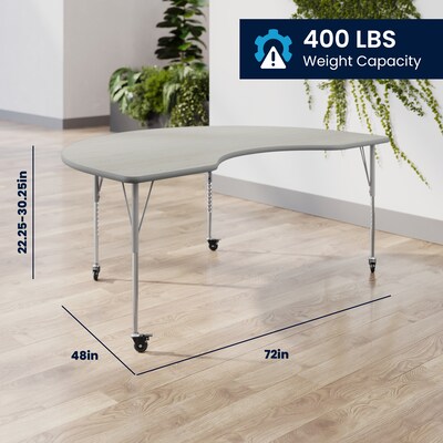 Flash Furniture Wren Kidney Activity Table, 72" x 48", Height Adjustable, Light Gray Top/Silver Frame (XUA4872KDLGTAC)