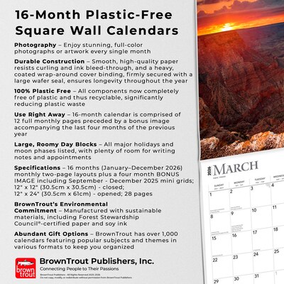 2026 BrownTrout Sunrise Sunset 12" x 12" Monthly Wall Calendar (9798330705719)