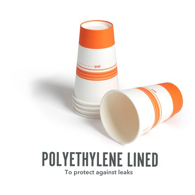 Perk 16 Oz Paper Hot Cups, 500 Count Bulk Disposable Coffee Cups for Hot Beverages, White/Orange