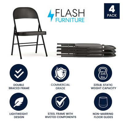 Flash Furniture HERCULES Series Metal Folding Chair, 4/Pk (4BDF002BK)