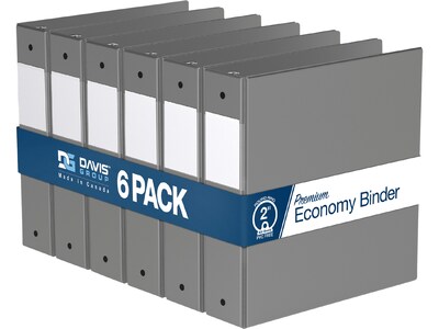 Davis Group Premium Economy 2 3-Ring Non-View Binders, Gray, 6/Pack (2313-07-06)