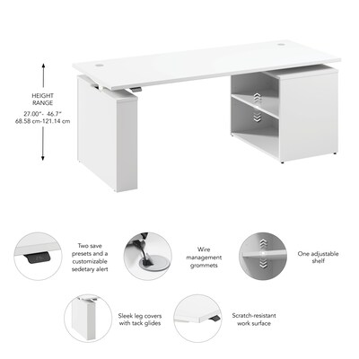 Bush Business Furniture Stratus 72"W Electric Adjustable Standing Desk with Bookcase, White (SUT006WH)