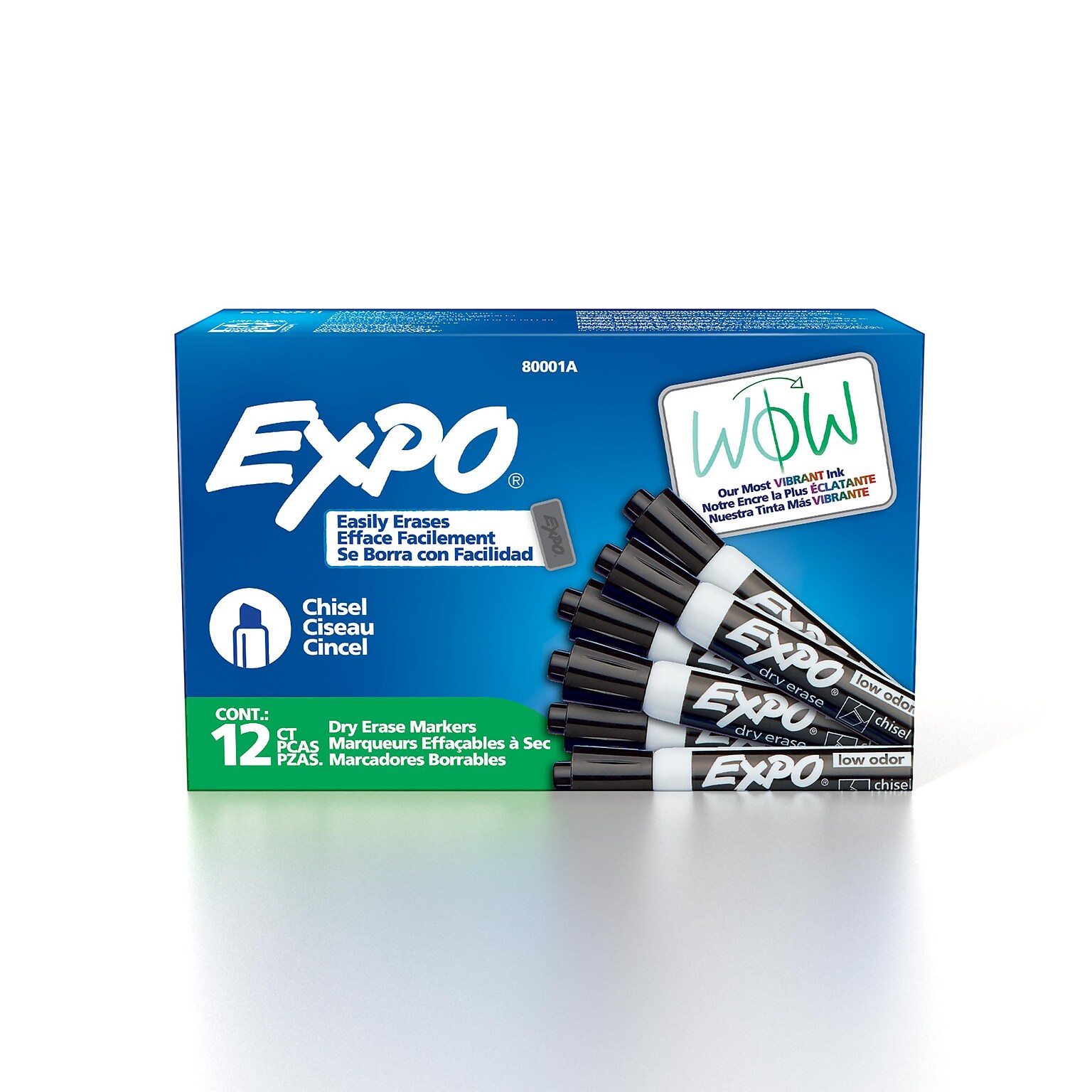 Expo Low Odor Tank Dry Erase Marker, Chisel Tip, Black, 12/Pack (80001)