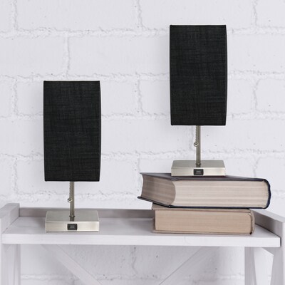 Simple Designs Petite Stick Lamp with USB Charging Port and Fabric Shade, Black, 2/Pack (LC2003-BLK-2PK)