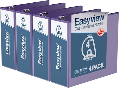 Davis Group Easyview Premium 4 Angle D Ring, Customizable, View Binder, Purple, 4/Pack (8406-69)