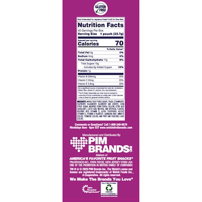 Welch's Gluten Free Berries 'n Cherries Fruit Snacks, 0.8 oz., 40 Packs/Box (PIM84062)