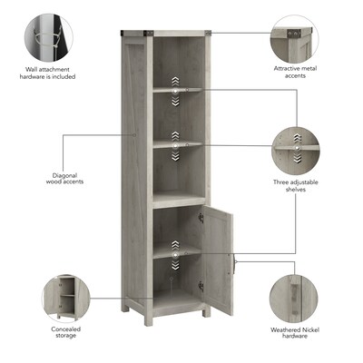 Bush Furniture Knoxville 72"H 5-Shelf Bookcase with Door, Cottage White (CGB118CWH-03)