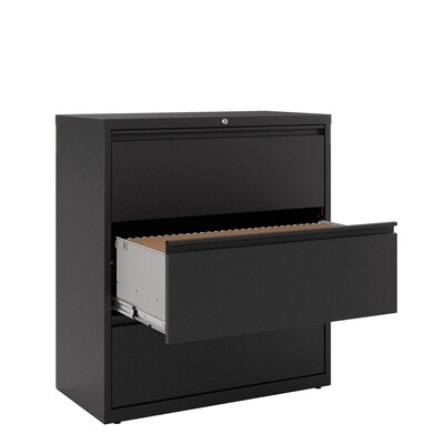 Hirsh 36" Wide 3-Drawer Metal Lateral File Cabinet, Letter/Legal and A4 Hanging Folders, Matte Black (25838)