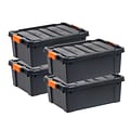 Iris 47 Quart Heavy Duty Store-It-All Plastic Latching Storage Tote, Black, 4/pack (500153)