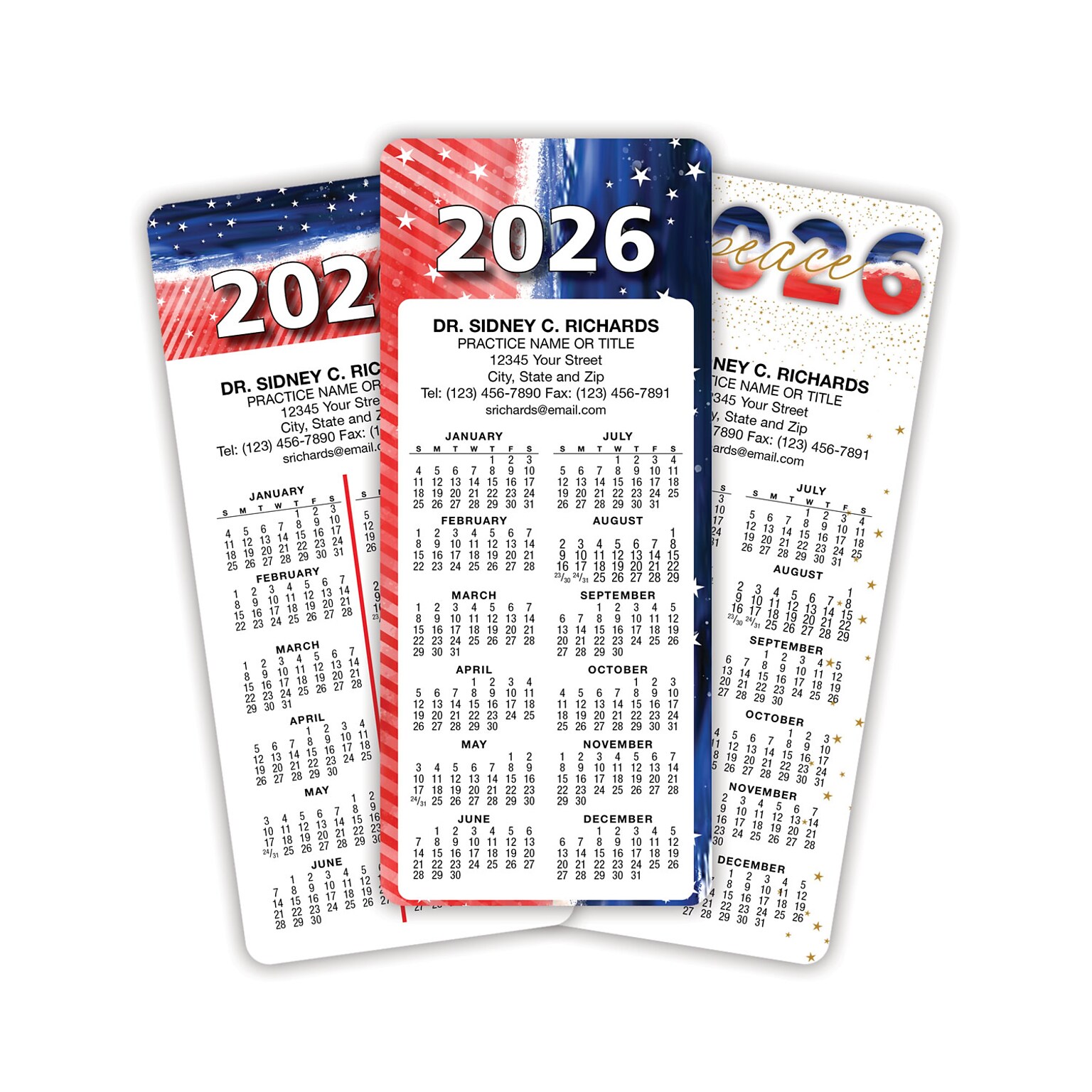 Custom Hanging Calendar Assortment Packs with Magnet Backs, 3.625 x 8.5, 12 Pt. Coated Stock, Three Designs, 100/Pack