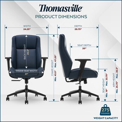 Thomasville Furniture Darius Ergonomic Bonded Leather Swivel Executive Chair, Navy (51490-NVY)