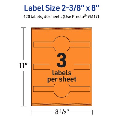 Avery Decorative Edge Multipurpose Labels, 2-3/8" x 8", Bright Orange, 120/Pack (94117)