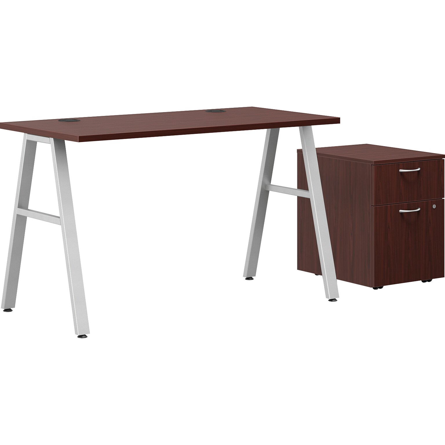 HON Mod 48W Table Desk with Mobile Storage, Traditional Mahogany (HLPL4824BFTM1ALEGSLV)