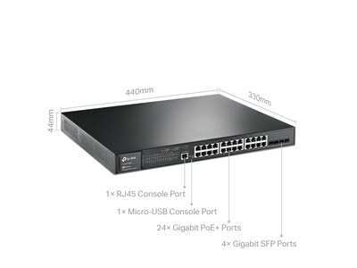 TP-LINK JetStream 24-Port Gigabit Ethernet PoE+ Managed Switch, Black (TL-SG3428MP)