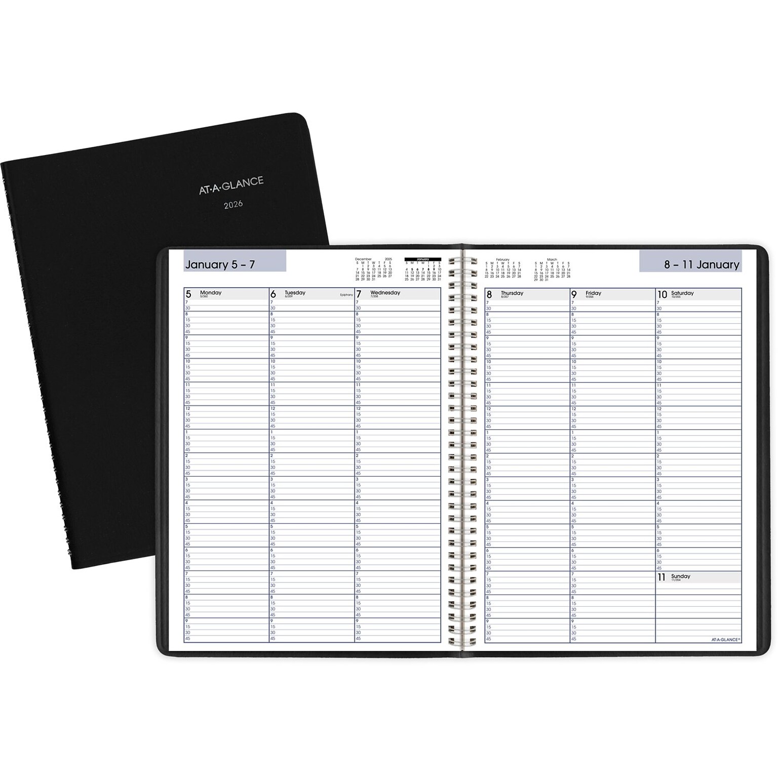 2026 AT-A-GLANCE DayMinder 8 x 11 Weekly Appointment Book, Faux Leather Cover, Black (G520-00-26)