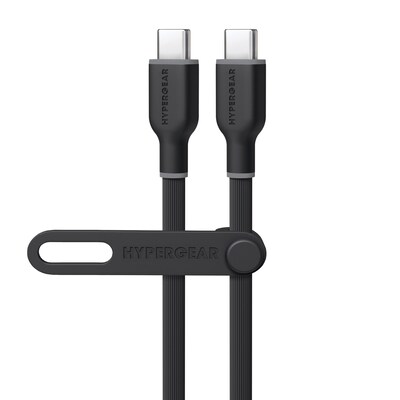 HyperGear Flexi Pro USB-C to USB-C Soft-Touch Silicone Fast Charge and Sync Cable, 15 ft., Black (16053)