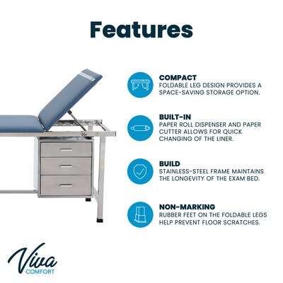 Viva Comfort Adjustable Medical Exam Table with Storage, Blue (ADI996-01-DR3-BLU-MK)