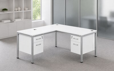 Boss Office Products Simple System 66W L-Shaped Desk with 2-Pedestals, White (SGSD004-202-WT)